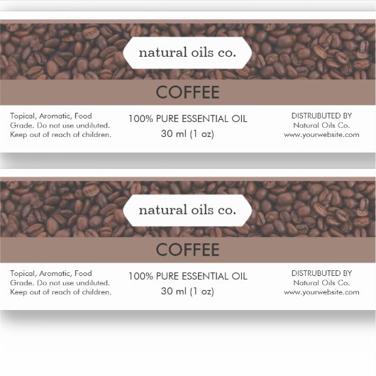 Coffeëssentiële oliën geurflessonnetiket sticker (Voorkant)