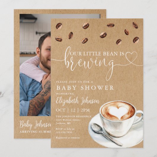 Coffeethee Baby Shower Foto QR Code Kaart (Voorkant / Achterkant)