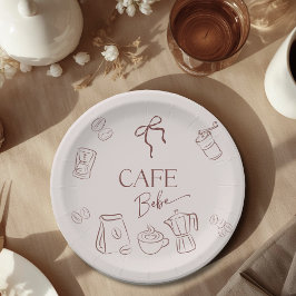 Coffeethema Beige Cafe Bebe Brouwende Baby Shower Papieren Bordje