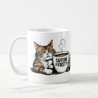 Coffeïne eerst koffiemok voor chagrijnige koffieli