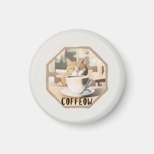 Coffeow Bezige Schattigee Kat Magneet (Voorkant)