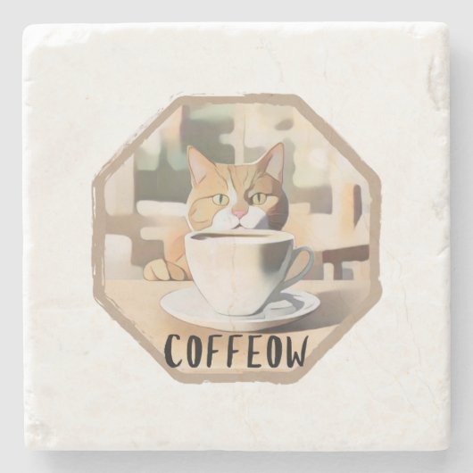 Coffeow Bezige Schattigee Kat Stenen Onderzetter (Voorkant)
