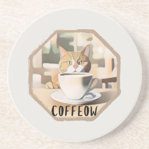 Coffeow Bezige Schattigee Kat Zandsteen Onderzetter