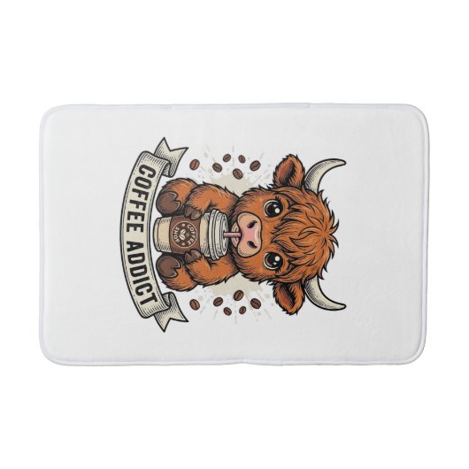 Coffeverslaafde Schattige Hoogland Koe Oude Gravur Badmat (Voorkant)