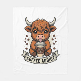 Coffeverslaafde Schattige Hoogland Koe Oude Gravur Fleece Deken