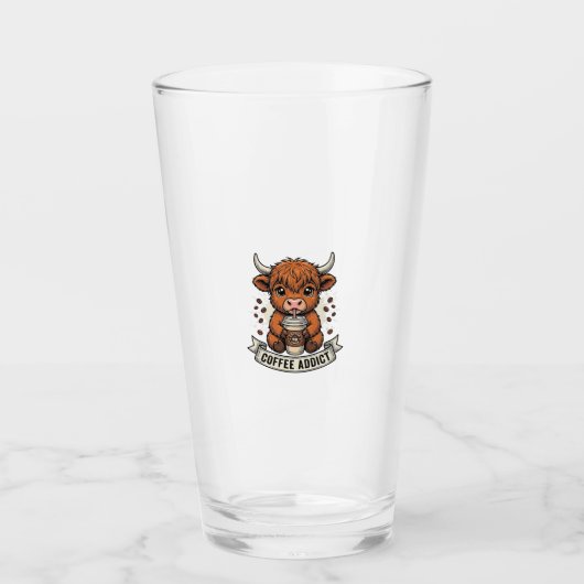 Coffeverslaafde Schattige Hoogland Koe Oude Gravur Glas (Voorkant)