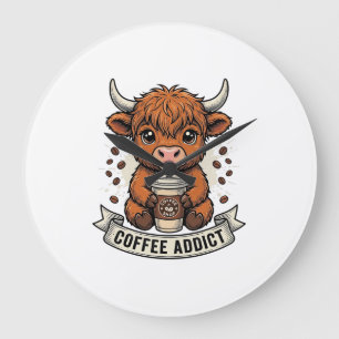 Coffeverslaafde Schattige Hoogland Koe Oude Gravur Grote Klok
