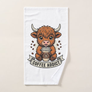 Coffeverslaafde Schattige Hoogland Koe Oude Gravur Handdoek