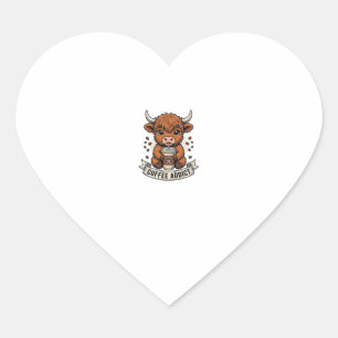 Coffeverslaafde Schattige Hoogland Koe Oude Gravur Hart Sticker