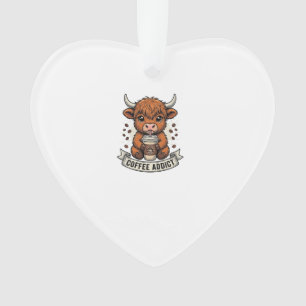 Coffeverslaafde Schattige Hoogland Koe Oude Gravur Ornament