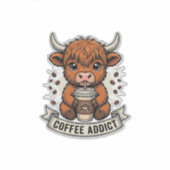 Coffeverslaafde Schattige Hoogland Koe Oude Gravur Sticker (Voorkant)
