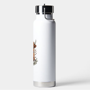 Coffeverslaafde Schattige Hoogland Koe Oude Gravur Waterfles