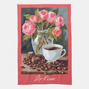 Coffie & Bloemen Aquarel – Cozy Decoratie Theedoek