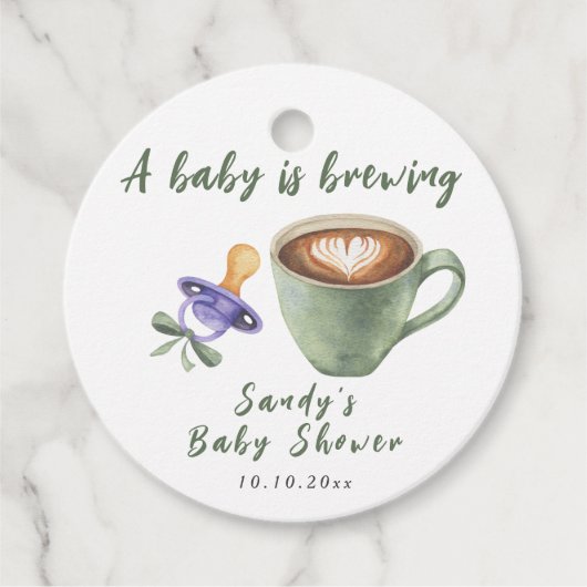 Coffie Boog Fopspeen Baby Shower Bedankjes Labels (Voorkant)