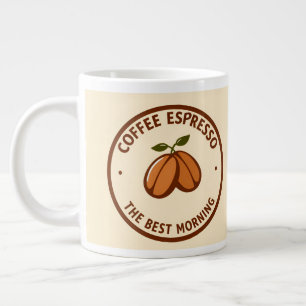 Coffie Espresso Etiket Met Ochtendthematisch Ontwe Grote Koffiekop