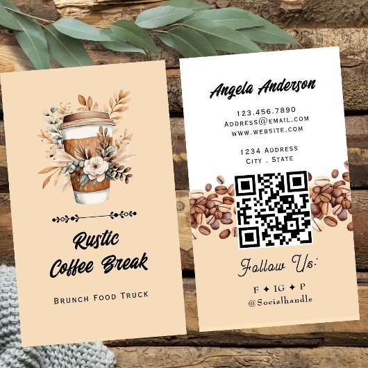 Coffie Latte Trendy QR-code en website Visitekaartje