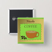 Coffiebeker Personeelsnaamkaart Vierkante Button 5,1 Cm (Voorkant /achterkant)