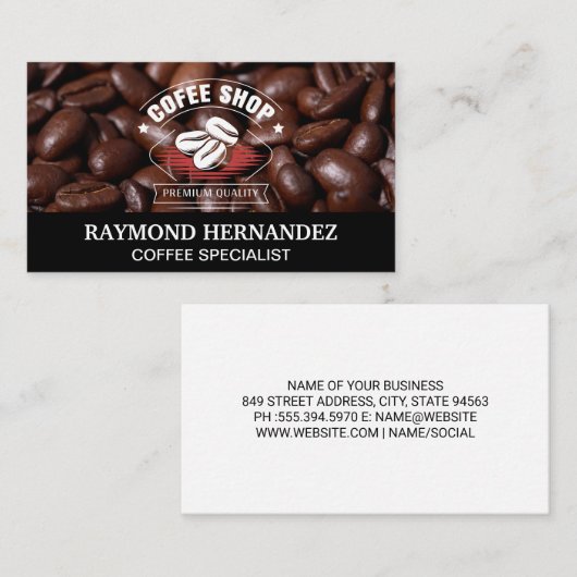 Coffiebonen stapel | Cafe Logo Visitekaartje (Voorkant / Achterkant)