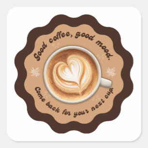 Coffiesticker Goede Stemming Latte Art Vierkante Sticker