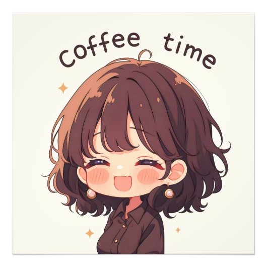 Coffietijd Anime Vrouw Foto Afdruk (Voorkant)