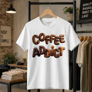 Coffieverslaafde 3D Geroosterde Koffieboon Typogra T-shirt