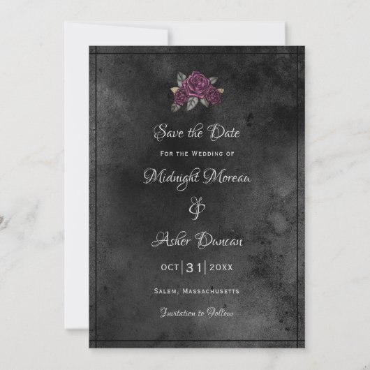 Coffin Black Grey Rozen Sparkle Halloween Save The Date (Achterkant)