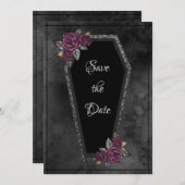 Coffin Black Grey Rozen Sparkle Halloween Save The Date (Voorkant / Achterkant)