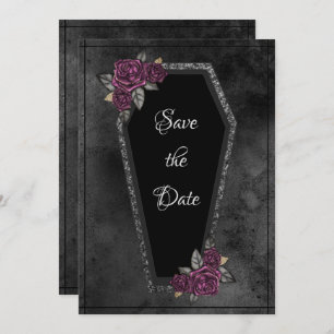 Coffin Black Grey Rozen Sparkle Halloween Save The Date