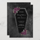 Coffin Black Grey Rozen Sparkle Halloween Wedding Kaart (Voorkant / Achterkant)