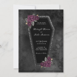 Coffin Black Grey Rozen Sparkle Halloween Wedding Kaart