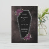Coffin Black Grey Rozen Sparkle Halloween Wedding Kaart (Staand voorkant)