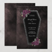 Coffin Black Grey Rozen Sparkle Halloween Wedding Kaart (Voorkant / Achterkant)