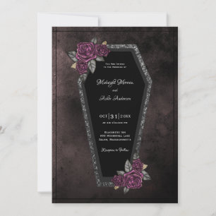 Coffin Black Grey Rozen Sparkle Halloween Wedding Kaart