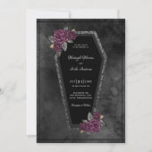 Coffin Black Grey Rozen Sparkle Halloween Wedding Kaart (Voorkant)