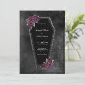 Coffin Black Grey Rozen Sparkle Halloween Wedding Kaart (Staand voorkant)