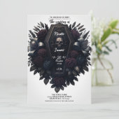 Coffin Bloom Bloemen Schedel Witte Gotische Huweli Kaart (Staand voorkant)