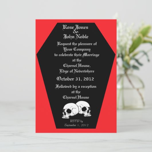 Coffin Ebony (Ruby) Wedding Invitation Kaart (Staand voorkant)