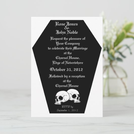 Coffin Ebony (White Wedding Invitation) Kaart (Staand voorkant)