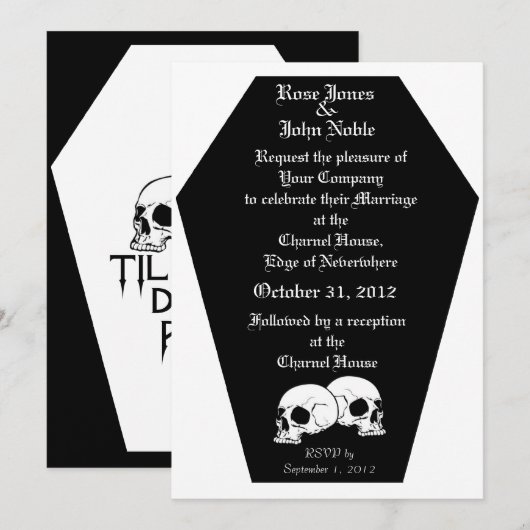 Coffin Ebony (White Wedding Invitation) Kaart (Voorkant / Achterkant)