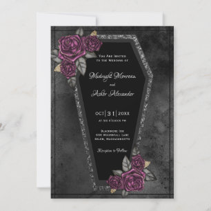 Coffin met Rozen Gothic Wedding Invitation Kaart
