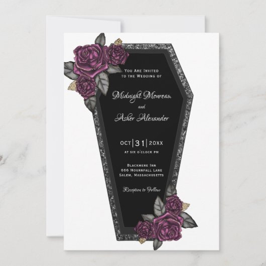 Coffin met Rozen Gothic Wedding Invitation Kaart (Voorkant)
