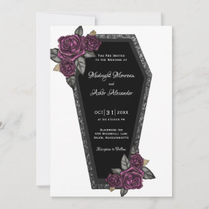 Coffin met Rozen Gothic Wedding Invitation Kaart
