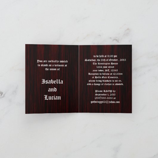 Coffin & Roses Goth Wedding Invitation Card (Binnen)