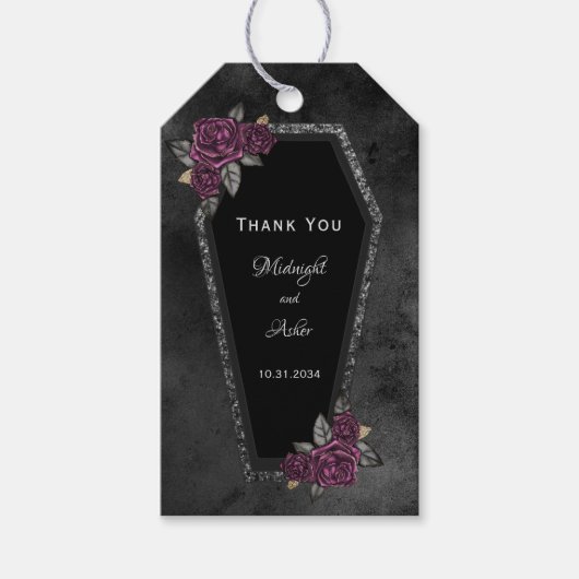 Coffin Rozen Halloween Dank u bruiloft Cadeaulabel (Voorkant)