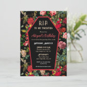 Coffin & Rozen R.I.P Verjaardagsfeestuitnodiging Kaart (Staand voorkant)