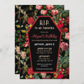 Coffin & Rozen R.I.P Verjaardagsfeestuitnodiging Kaart (Voorkant / Achterkant)