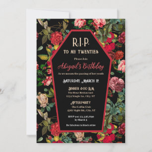 Coffin & Rozen R.I.P Verjaardagsfeestuitnodiging Kaart