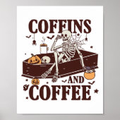Coffins en koffie grappig skelet Halloween Poster (Voorkant)