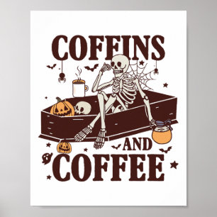 Coffins en koffie grappig skelet Halloween Poster