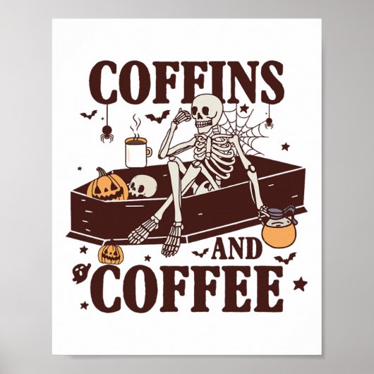 Coffins en koffie grappig skelet Halloween Poster (Voorkant)